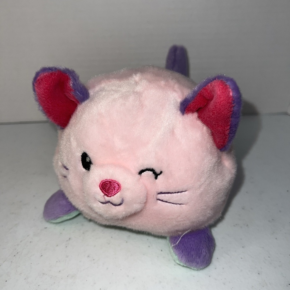 Aurora Reversible Plush Pink Kitty Cat & Green Dog 2-in-1 Plushie 8"